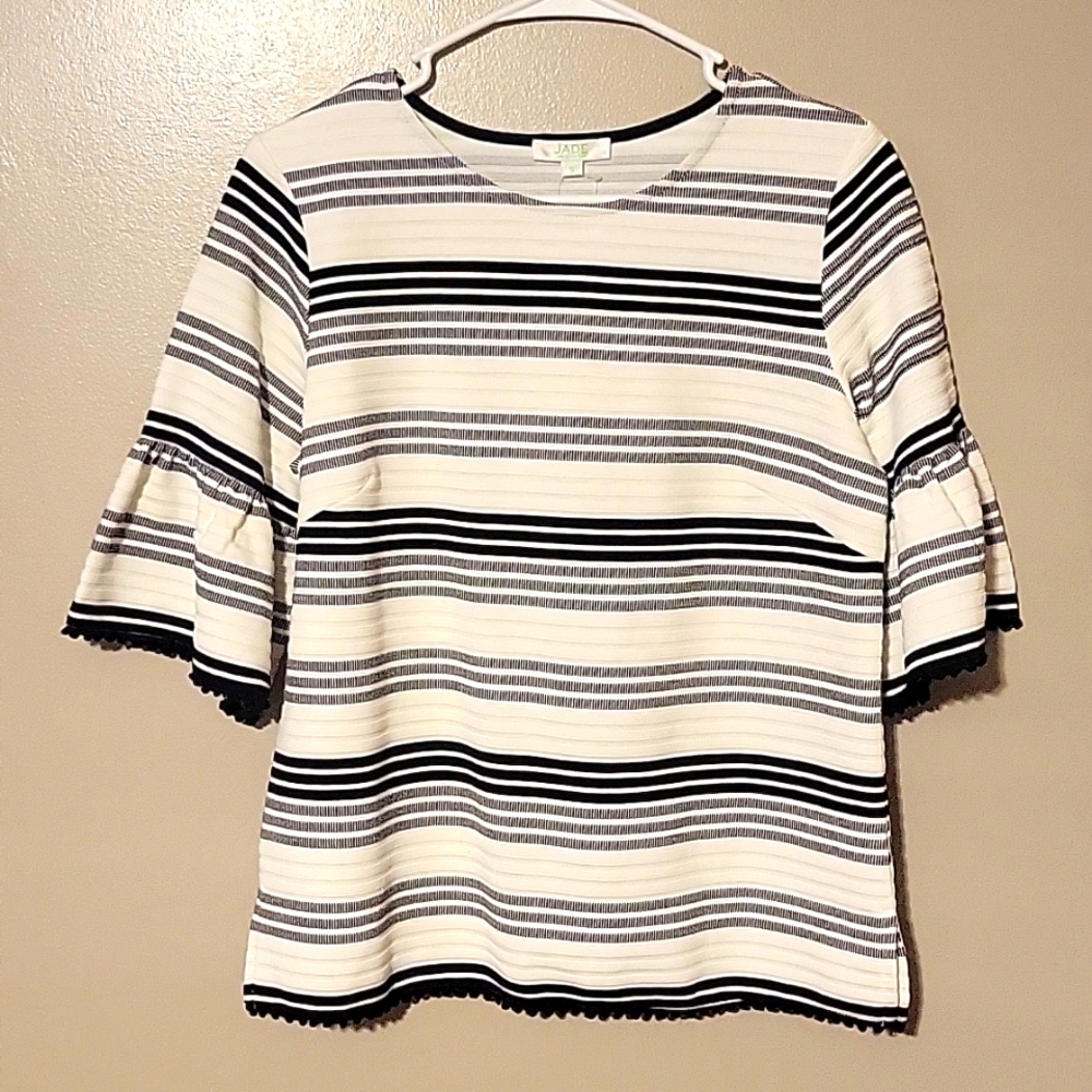 Jade Stripe Bell Sleeve Top White/Black Womens Size Small NWT